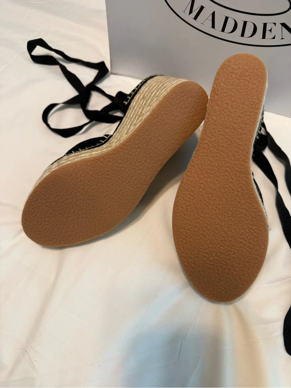 Steve Madden Black Suede Espadrille Wedge Sandals with Ankle Tie